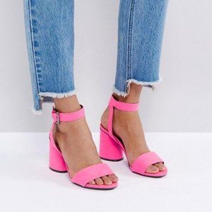 ASOS Neon Pink Low Heel Sandals by Bershka